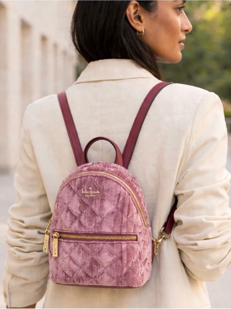 Kate Spade Quilted Pink Velvet Mini Backpack With Gold Hardware